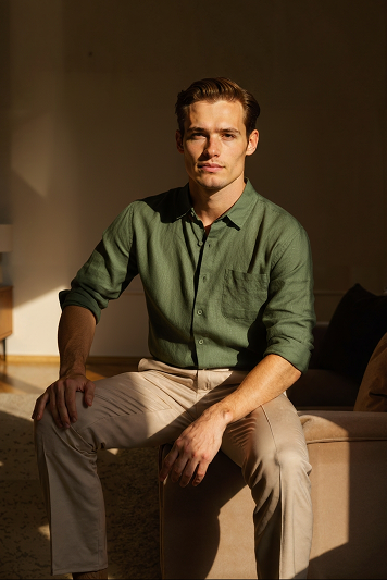 Our model in the Palatino Coastal Shirt