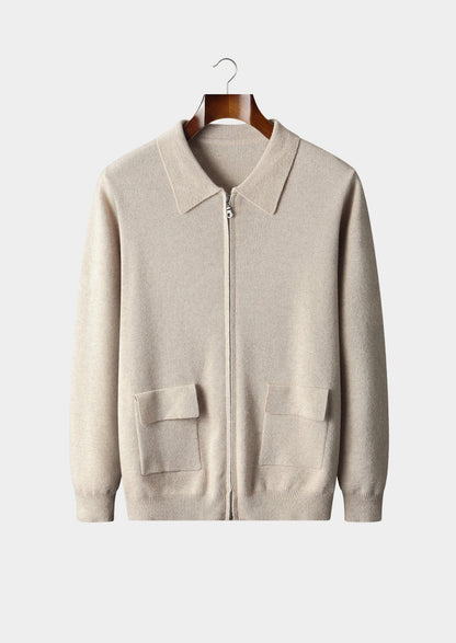 Pure Extra-Fine Merino Wool Zip Polo Cardigan, view 1