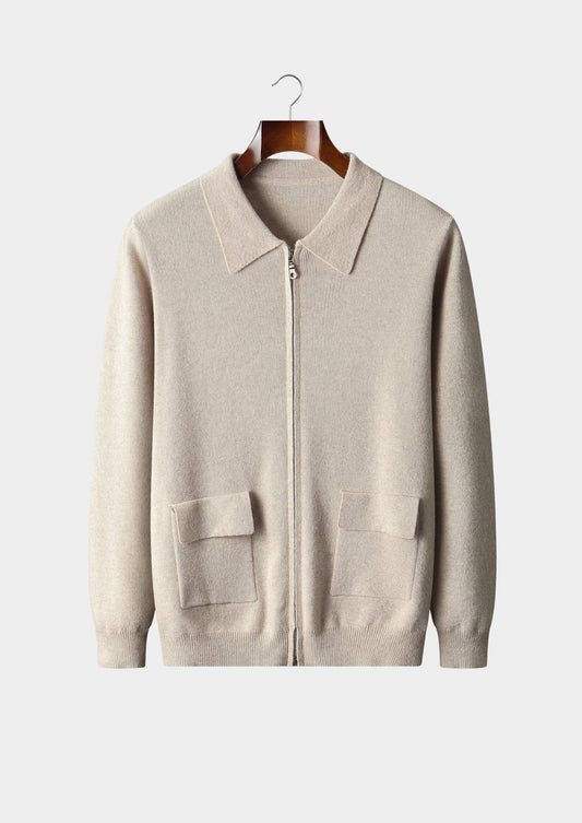 Pure Extra-Fine Merino Wool Zip Polo Cardigan, view 1