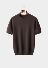 T-shirt col rond classique en cachemire premium - Marron foncé