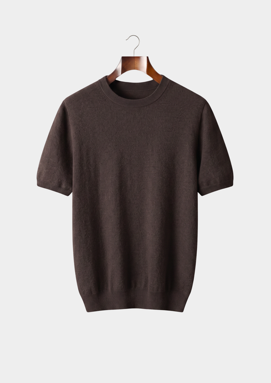 Premium Cashmere Classic Crewneck T-Shirt - Dark Brown, view 1