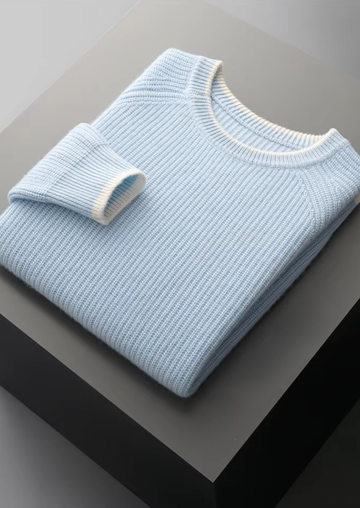 Pure Extra-Fine Merino Wool Two Tone Crewneck, view 6