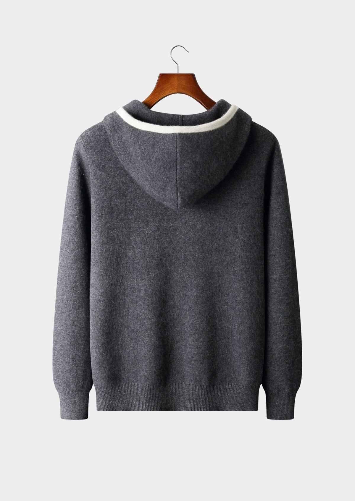 Pure Extra-Fine Merino Wool Contrast Zipper Hoodie, view 5
