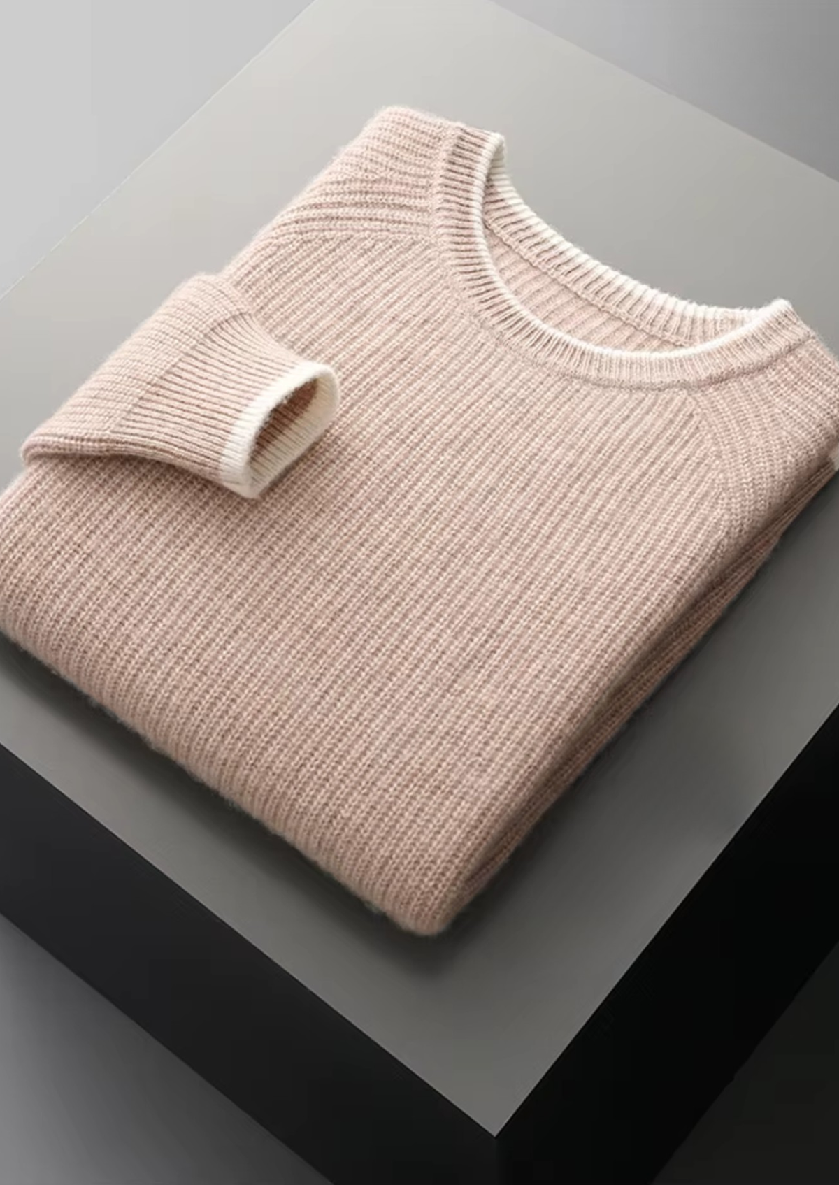Pure Extra-Fine Merino Wool Two Tone Crewneck, view 3