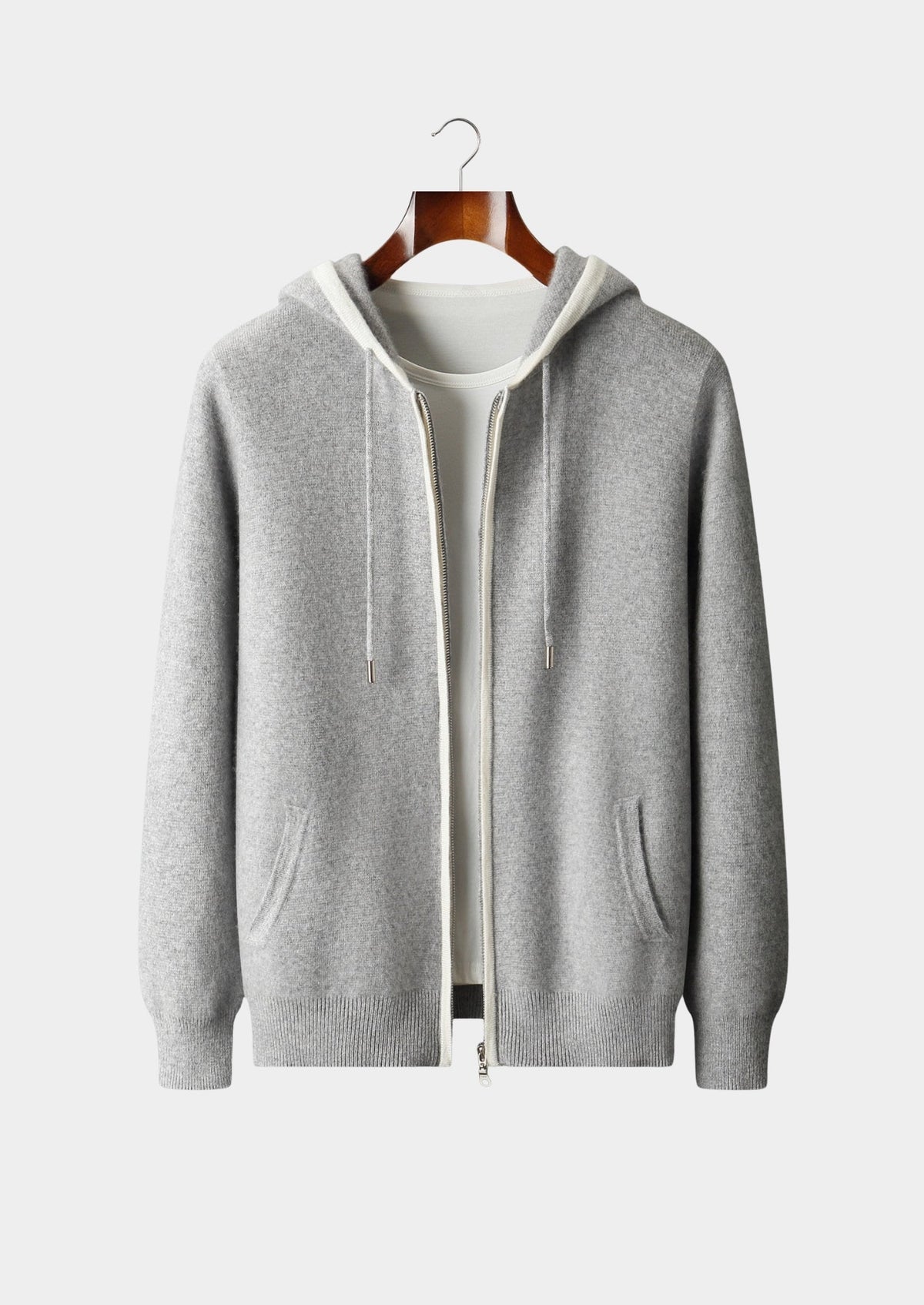 Pure Extra-Fine Merino Wool Contrast Zipper Hoodie, view 1