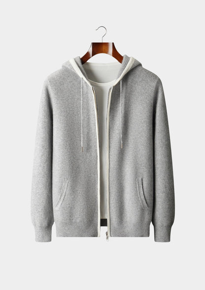 Pure Extra-Fine Merino Wool Contrast Zipper Hoodie, view 1