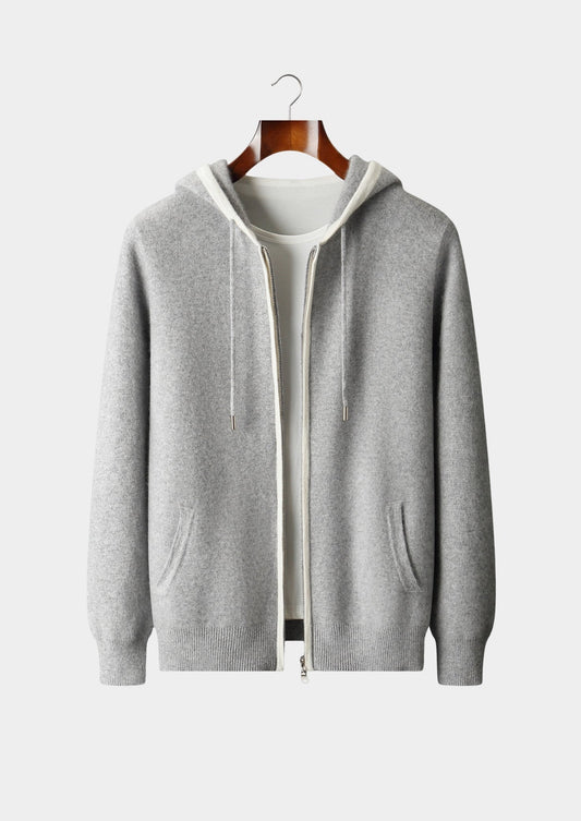 Pure Extra-Fine Merino Wool Contrast Zipper Hoodie, view 1
