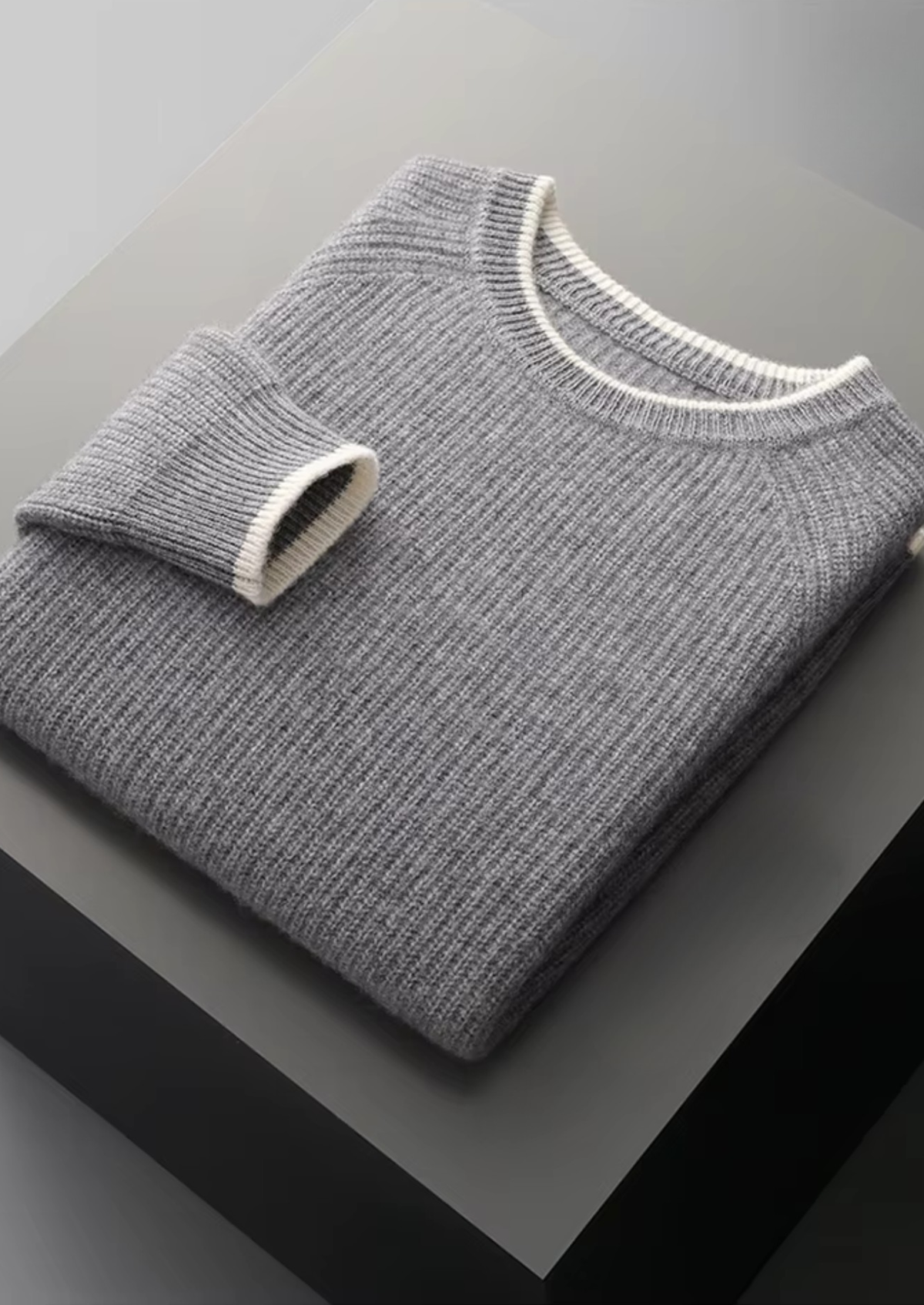 Pure Extra-Fine Merino Wool Two Tone Crewneck, view 17