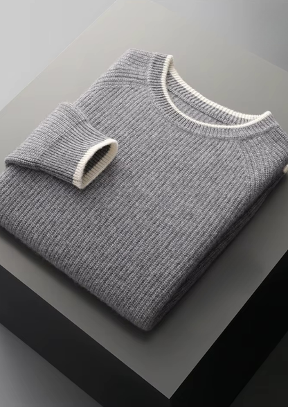 Pure Extra-Fine Merino Wool Two Tone Crewneck, view 17