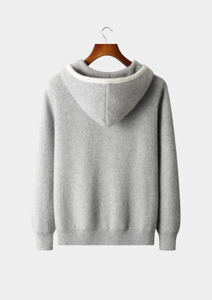 Pure Extra-Fine Merino Wool Contrast Zipper Hoodie, view 2