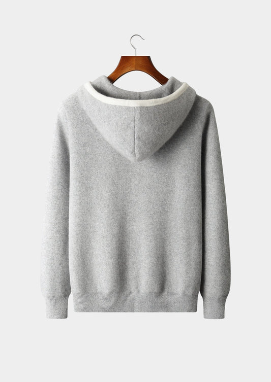 Pure Extra-Fine Merino Wool Contrast Zipper Hoodie, view 2