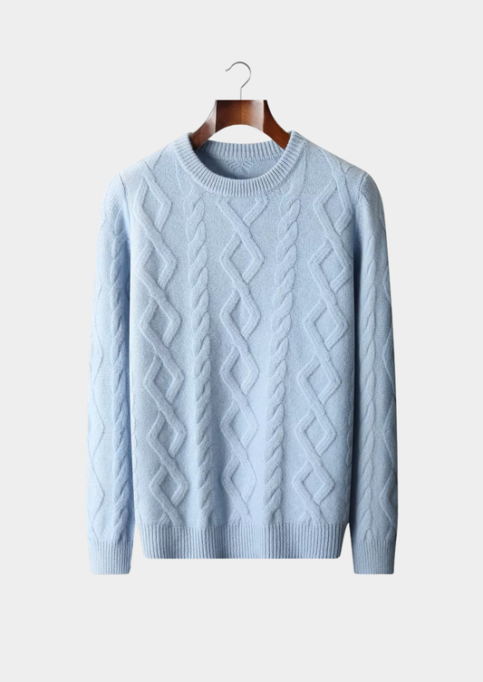 Pure Extra-Fine Merino Wool Traiano Cable Crewneck, view 1