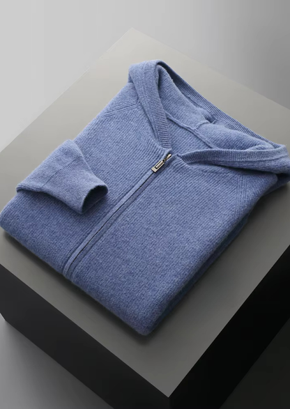 Pure Extra-Fine Merino Wool Ribbed Zip Hoodie, view 12