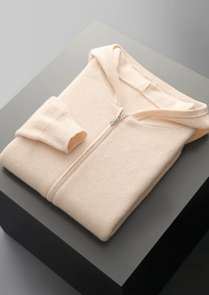 Pure Extra-Fine Merino Wool Ribbed Zip Hoodie, view 13