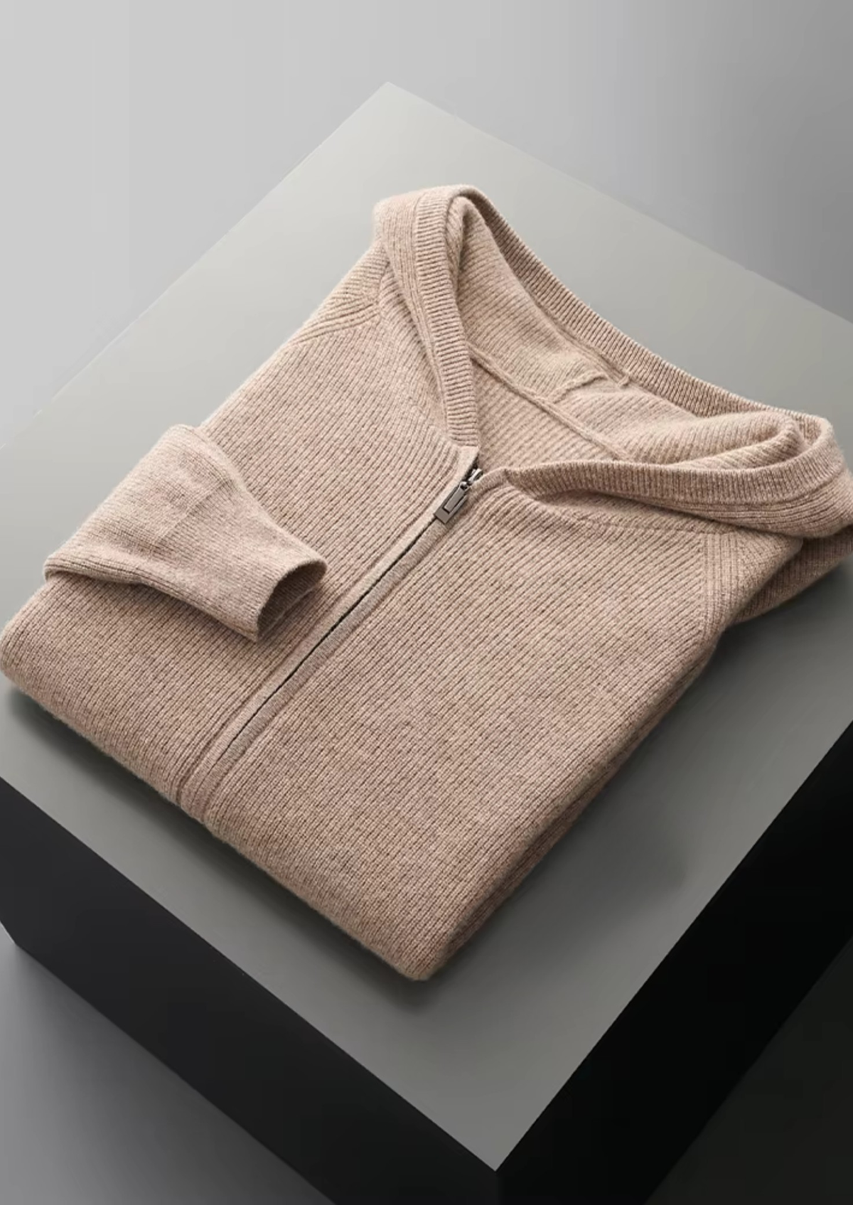 Pure Extra-Fine Merino Wool Ribbed Zip Hoodie, view 10