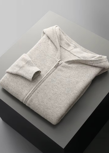 Pure Extra-Fine Merino Wool Ribbed Zip Hoodie, view 3