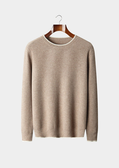 Pure Extra-Fine Merino Wool Contrast Crewneck, view 1