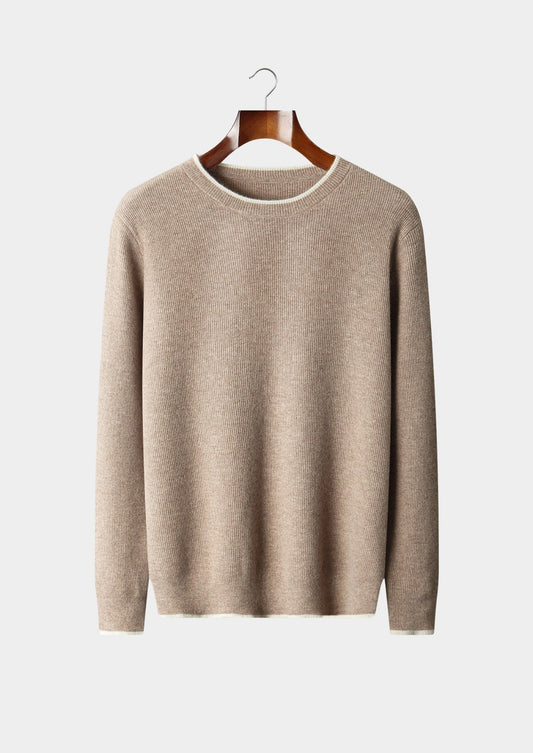 Pure Extra-Fine Merino Wool Contrast Crewneck, view 1