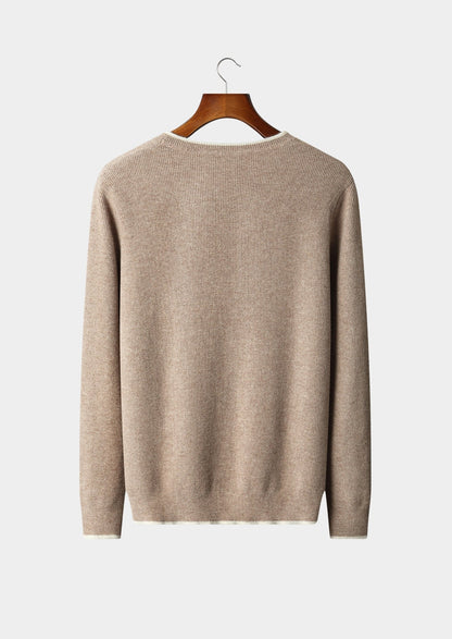 Pure Extra-Fine Merino Wool Contrast Crewneck, view 2