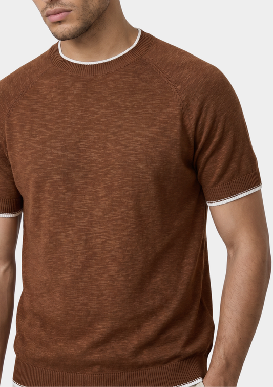 Capri Caramel Linen Contrast T-Shirt, view 2