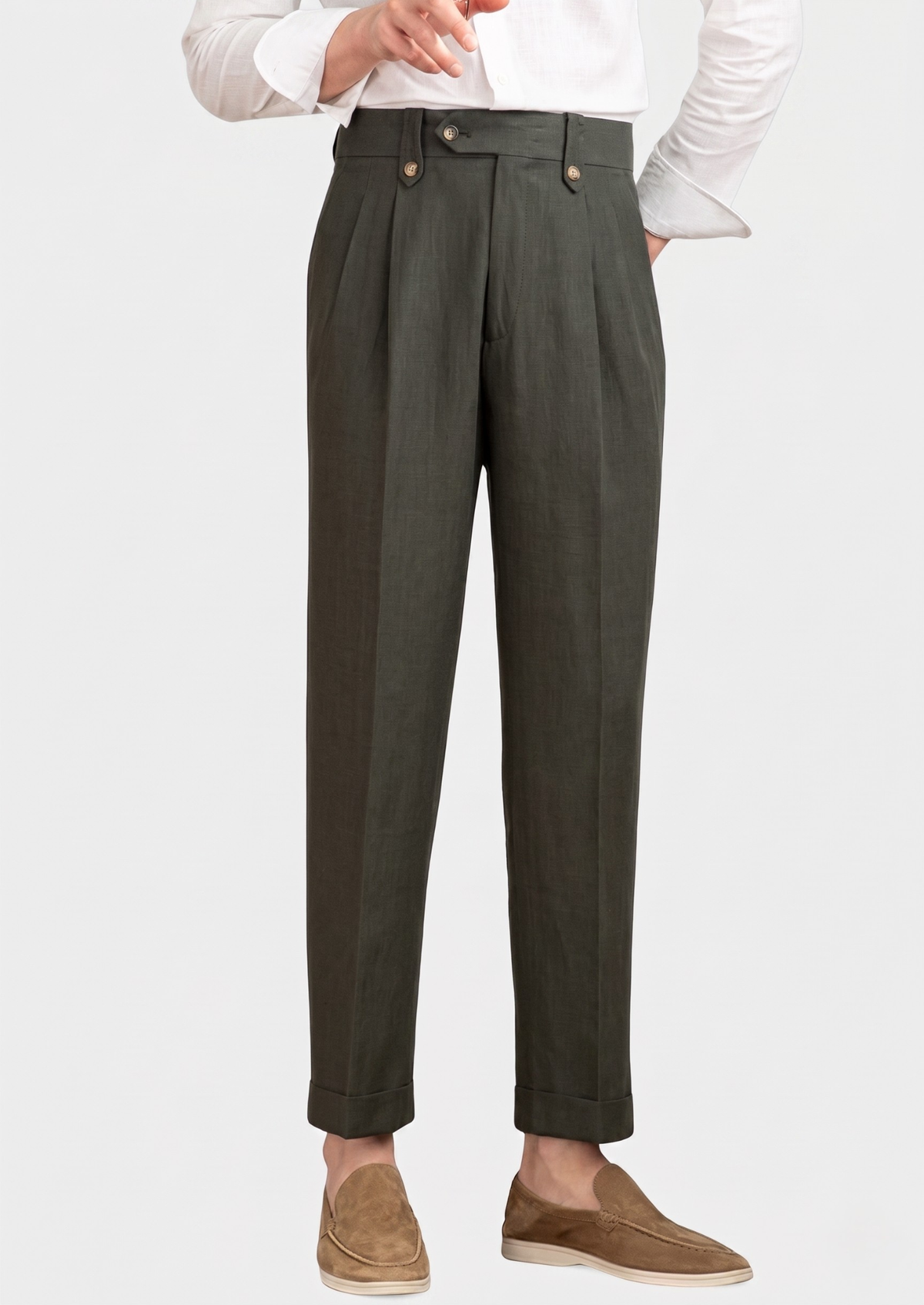 Nora Pleated Coastal Trousers - Olive, view 1