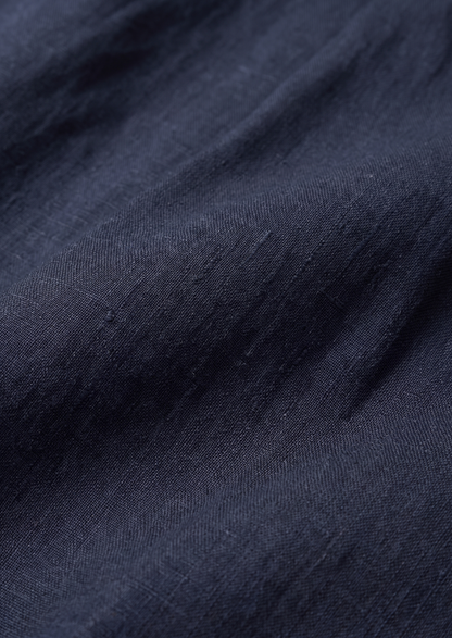 Navy Blue Pleated Linen Positano Shorts, view 3