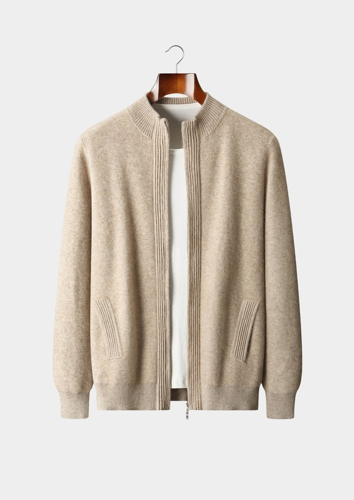 Pure Extra-Fine Merino Wool Textured Zip Cardigan, view 1
