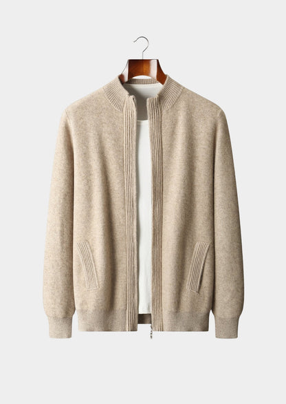 Pure Extra-Fine Merino Wool Textured Zip Cardigan, view 1