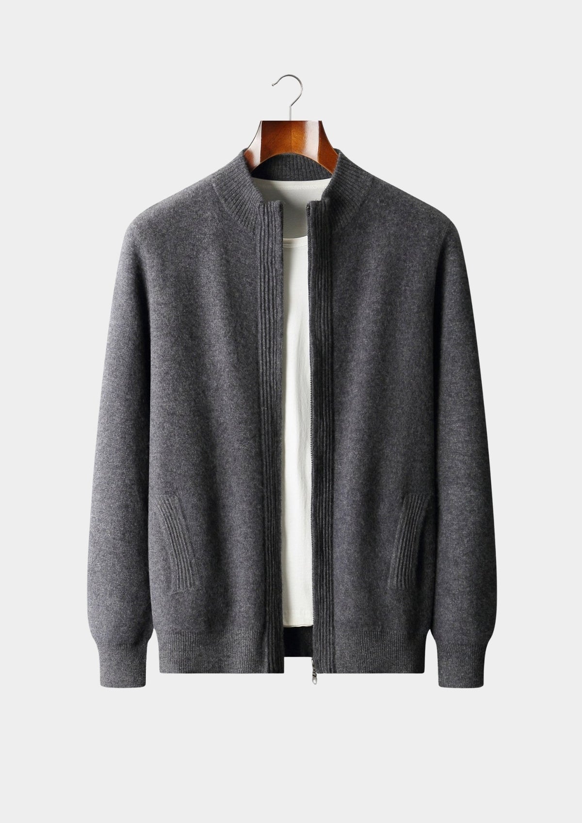 Pure Extra-Fine Merino Wool Textured Zip Cardigan, view 15