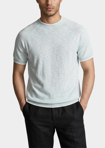 Capri Ice Blue Linen Contrast T-Shirt, view 1
