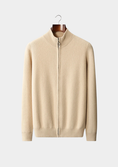 Pure Extra-Fine Merino Wool Ribbed Zip Cardigan, view 1
