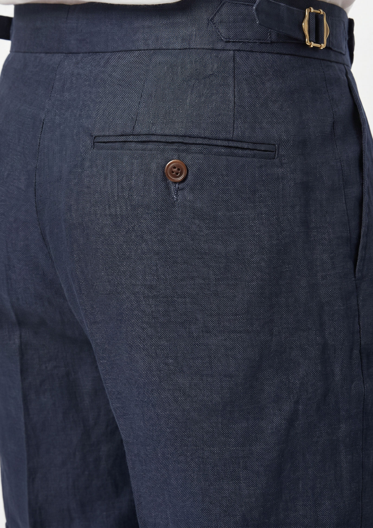 Navy Blue Pleated Linen Positano Shorts, view 5