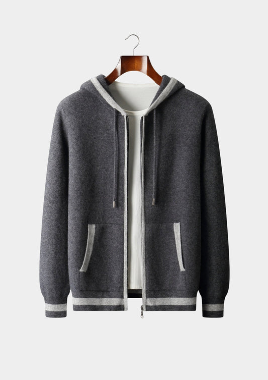 Pure Extra-Fine Merino Wool Two-Tone Zipper Hoodie, view 1