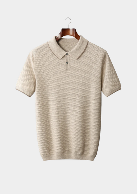 Premium Cashmere Ivory Two-Tone Polo, view 1