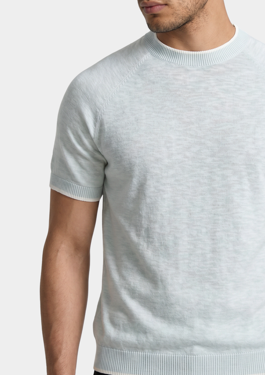 Capri Ice Blue Linen Contrast T-Shirt, view 2