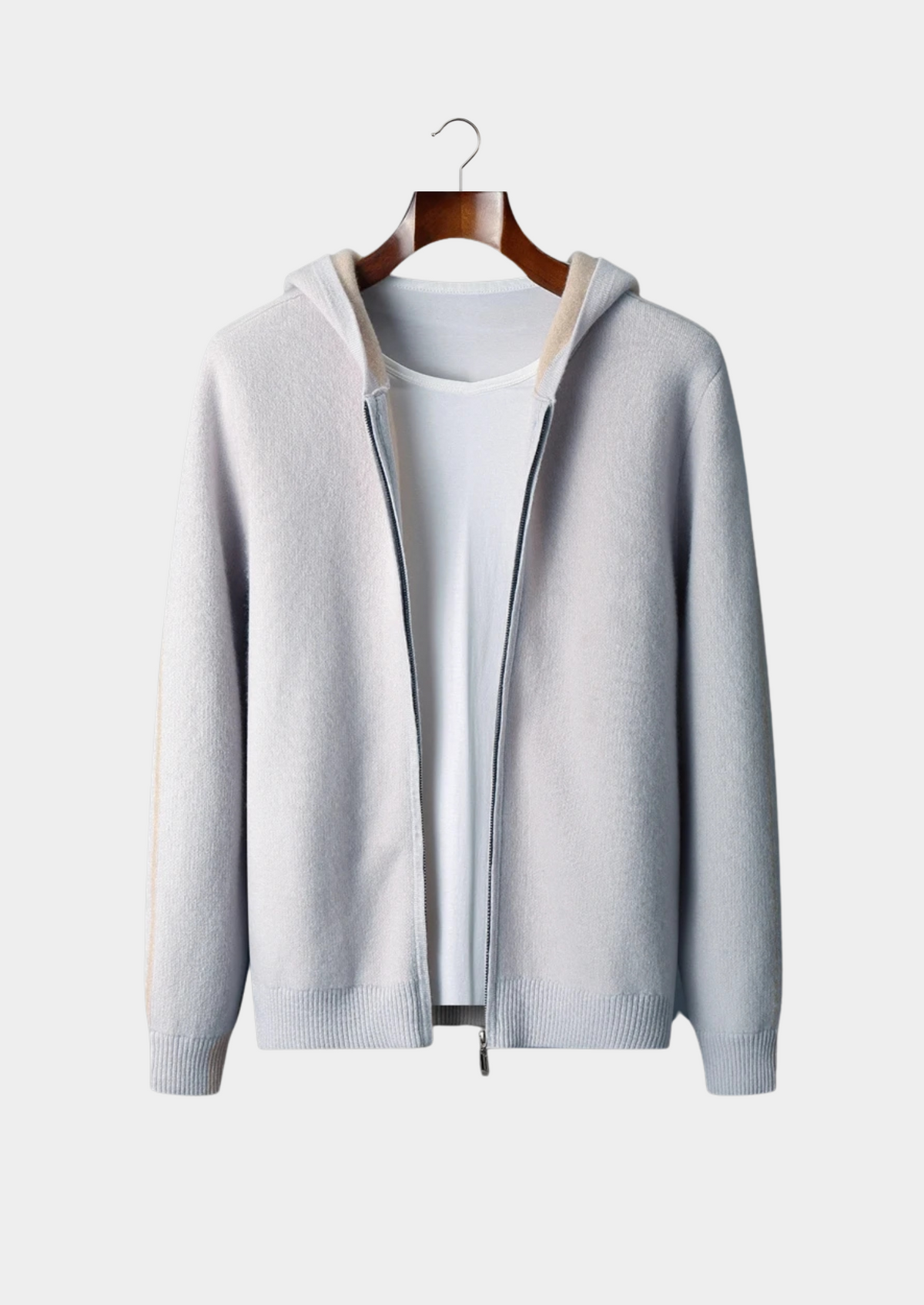 Premium Cashmere Two-Tone Zipper Hoodie, view 1