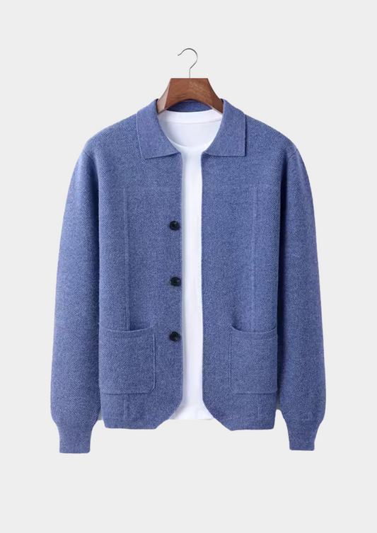 Pure Extra-Fine Merino Wool Sea Blue Button Overshirt, view 1