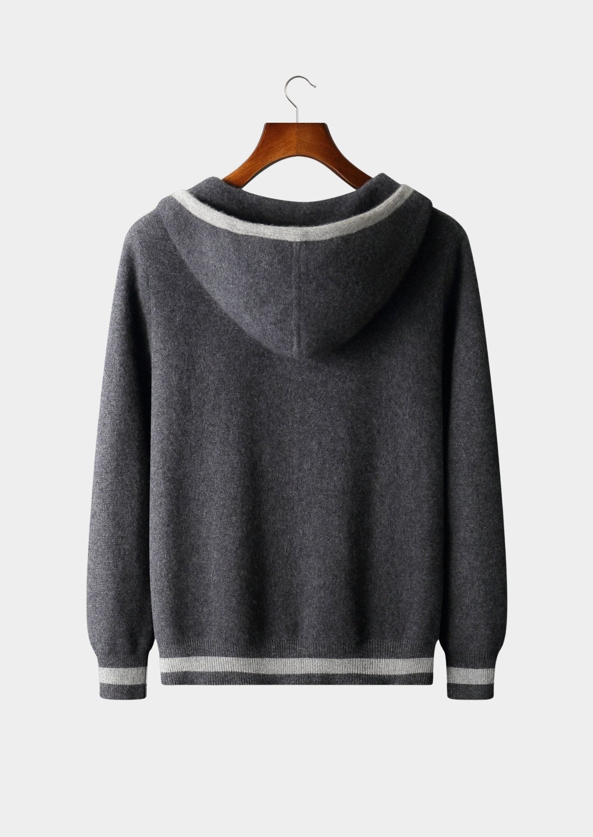 Pure Extra-Fine Merino Wool Two-Tone Zipper Hoodie, view 2