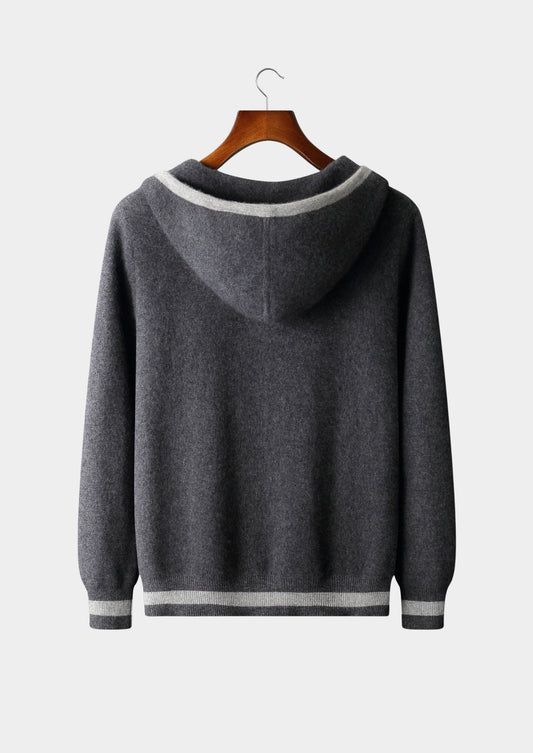 Pure Extra-Fine Merino Wool Two-Tone Zipper Hoodie, view 2