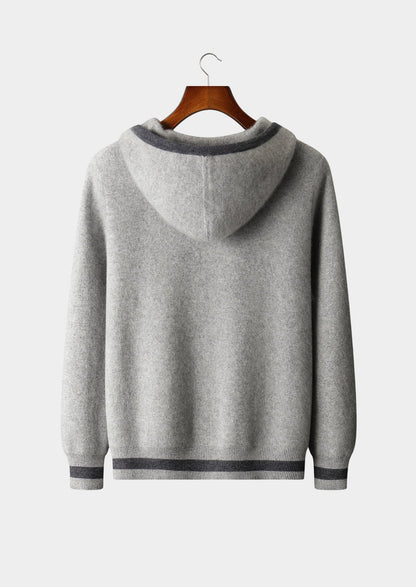 Pure Extra-Fine Merino Wool Two-Tone Zipper Hoodie, view 17