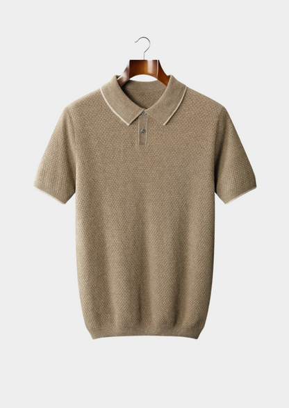 Premium Cashmere Beige Two-Tone Polo, view 1