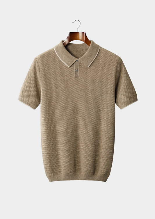Premium Cashmere Beige Two-Tone Polo, view 1