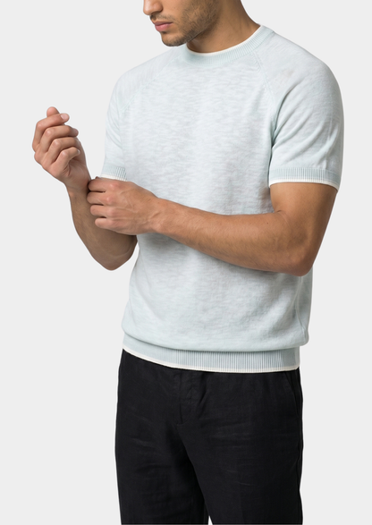 Capri Ice Blue Linen Contrast T-Shirt, view 3