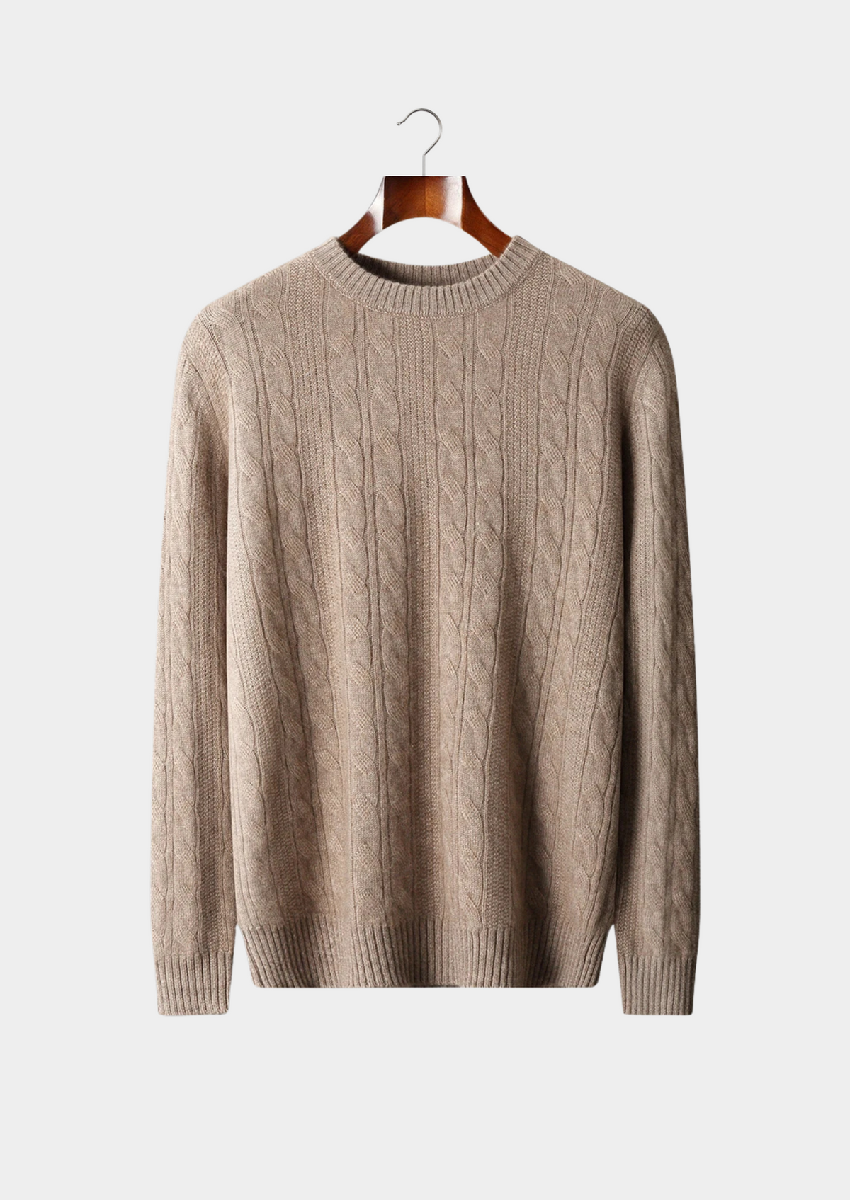 Pure Extra-Fine Merino Wool Cable Crewneck, view 1