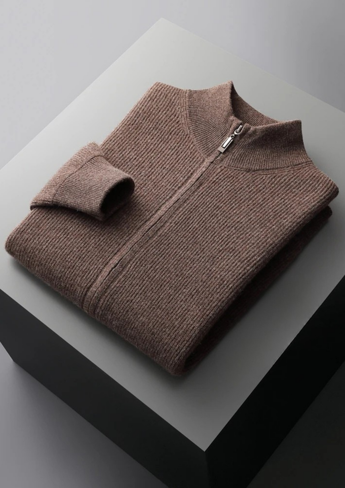 Pure Extra-Fine Merino Wool Ribbed Zip Cardigan, view 11