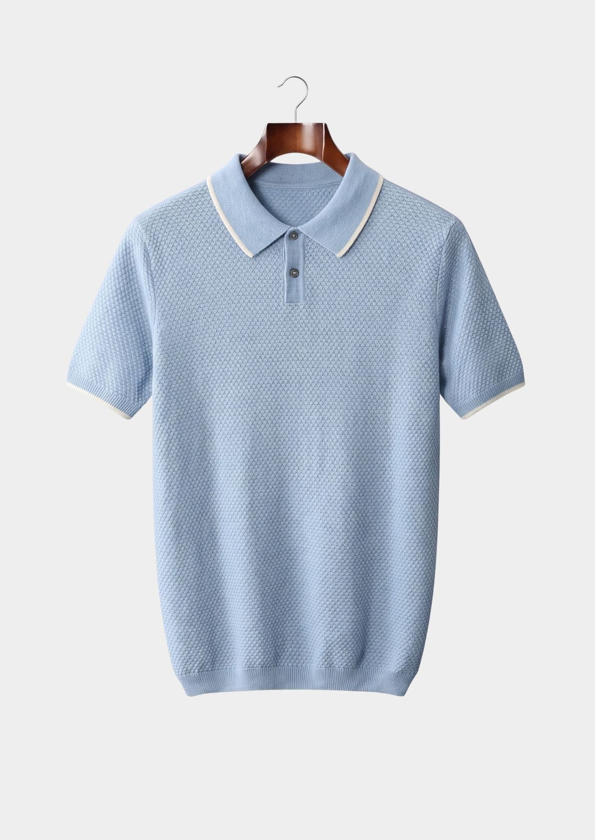 Premium Cashmere Light Blue Two-Tone Polo, view 1