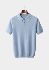 Polo bicolore premium en cachemire bleu clair
