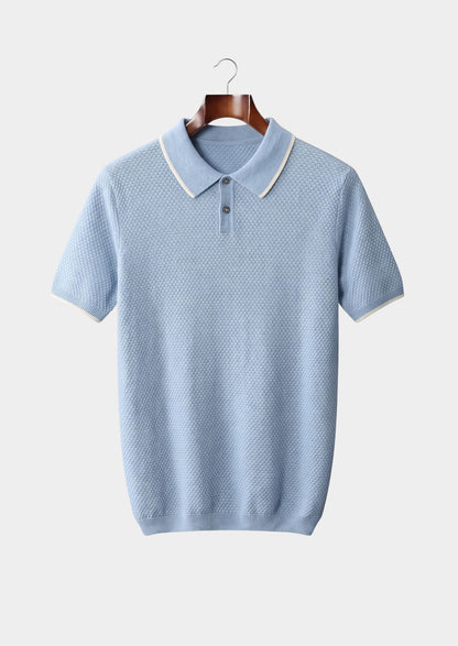 Premium Cashmere Light Blue Two-Tone Polo, view 1