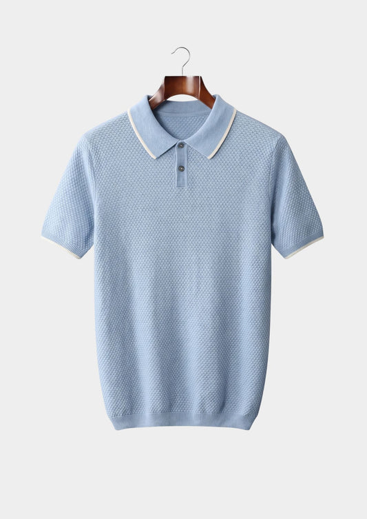 Premium Cashmere Light Blue Two-Tone Polo, view 1