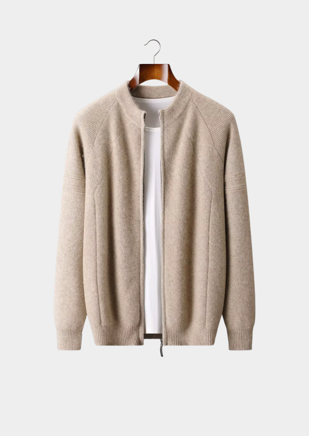 Pure Extra-Fine Merino Wool Ribbed Zip Cardigan, view 8